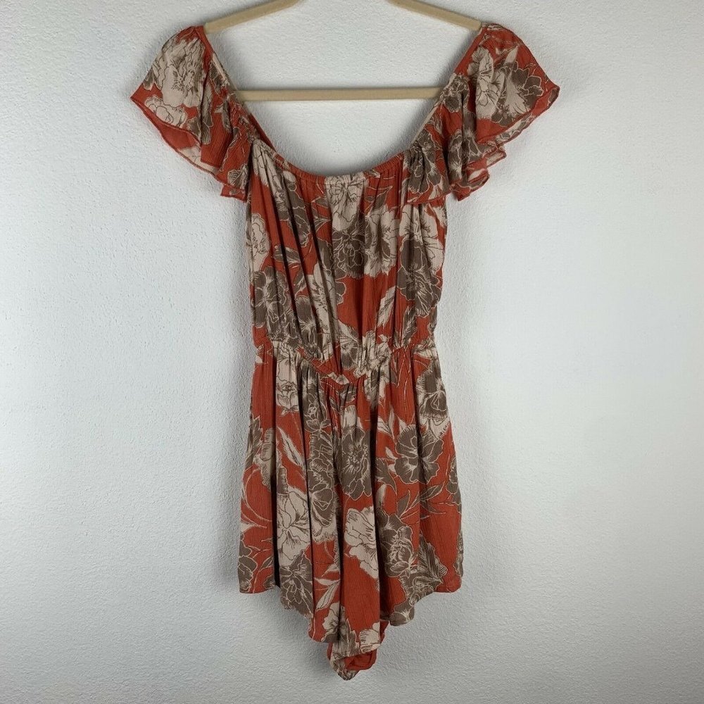 Amuse Society Revolve Women's S Coral Floral Print Off The Shoulder Romper